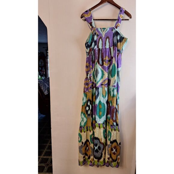 CATO GEO PRINT BEADED FAIRY SUMMER OUTDOORS VACATION RESORT MAXI DRES SIZE 8 - Picture 3 of 8